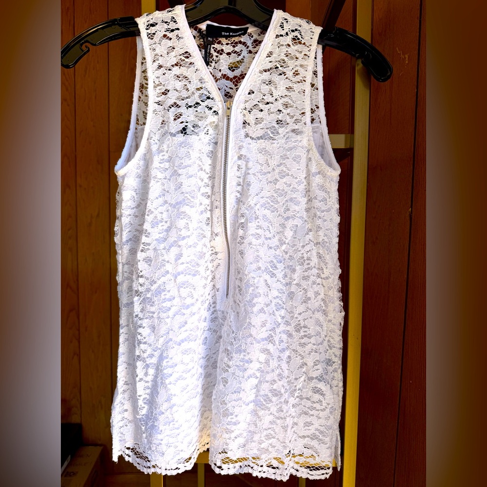 The Kooples White Lace Zipup Top